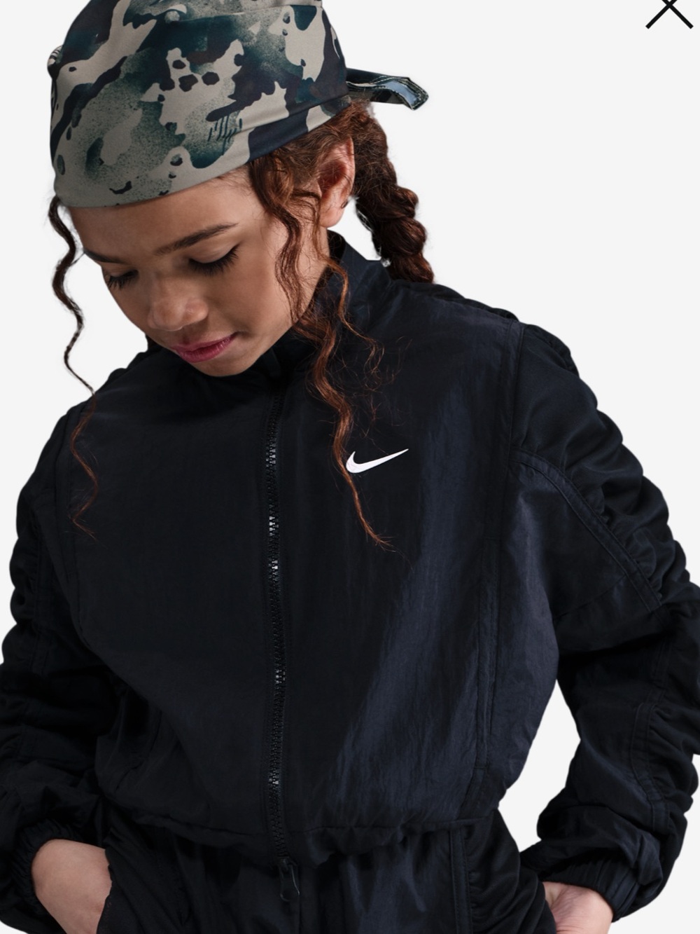Nike Black Cropped Bomber Jacket with Drawcord Hem girl medium size